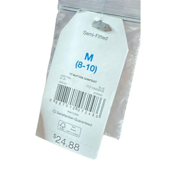 Time And Tru Navy Blue Linen Jumpsuit Romper M (8 - 10) Button Up No Belt NWT - Picture 9 of 12